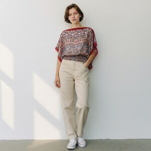 MAX STUDIO Boho Kimono Blouse ,Floral Print Butterfly Sleeve, Medium